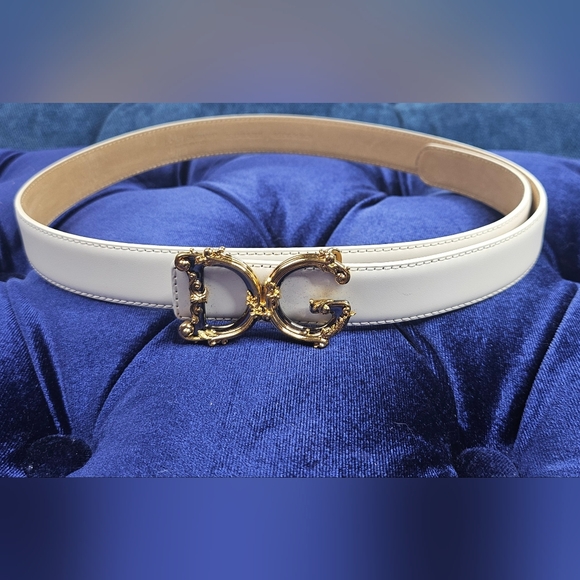 DOLCE & GABBANA Baroque Logo Leather Belt In White Calf Leather - Picture 12 of 13